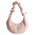 Light pink half-moon shoulder bag with ruched handle and decorative ribbon ties - Pink