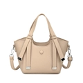 Sac seau en cuir grainé beige avec poignées et bandoulière réglable amovible - Sac à Bandoulière Texture Lychee / Khaki Clair