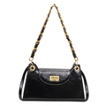 Classic black patent leather square shoulder bag with gold hardware and chain strap - Black