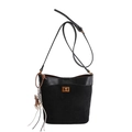 Schwarze Vintage-Beuteltasche mit Wildleder-Patchwork und goldenem Schloss - Schwarz