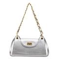 Retro silver faux leather shoulder bag with gold chain strap and metallic finish - Silver