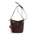 Dunkelbraune Beuteltasche mit goldenem Drehverschluss und Schaukelpferd-Anhänger - Braun