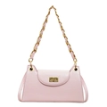 Pink textured PU leather square shoulder bag with gold chain strap and metal buckle - Pink