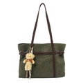 Sac fourre-tout vintage vert foncé avec bandoulières brunes et breloque ours en peluche - Avec Pendentif / Vert