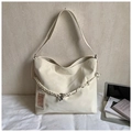 Borsa tote capiente minimalista bianco crema con cinturino intrecciato per ufficio - Bianco