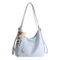 Sac cabas hobo bleu clair en similicuir avec breloque peluche et bretelles amovibles - Avec Pendentif / Bleu