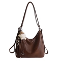 Grand sac hobo marron foncé vintage avec pendentif en peluche et fermeture latérale - Avec Pendentif / Marron