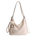 Creamy white large capacity Hobo tote bag with decorative plush pendant charm - White