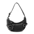Borsa hobo in denim nero retrò con cerniere Y2K e fibbie argentate regolabili - Nero