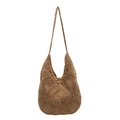 Handmade khaki crochet granny square tote bag with long straps for summer vacations - Khaki