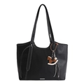 Sac cabas noir avec coutures blanches et charm décoratif de cheval à bascule - Noir