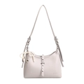 Minimalist light grey leather crescent crossbody bag with pearl bow and heart charm - With Pendant / White