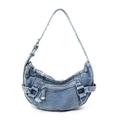 Borsa hobo in denim azzurro con tracolla regolabile e fibbie metalliche argentate - Blu