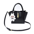 Sac seau noir brillant avec fermoir doré tournant et charm de lapin en peluche blanc - 27*11*17 / Noir