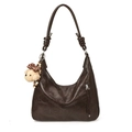 Retro koffiebruine hobo-tas met schouderknoop en schattige pluche beer-hanger - Met Hanger / Bruin