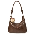 Donkerbruine hoogglans hobo tas met pluche beer hanger en verstelbare schouderband - Met Hanger / Bruin