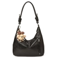 Zwarte hobo-tas van leer met geknoopte schouderband en pluche beer bedeltje - Met Hanger / Zwart