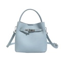 Light blue bucket bag in pebble leather with silver turn-lock and crossbody strap - 19*13*19 / Maya Blue