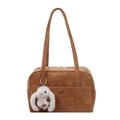Braune Handtasche aus Wildlederimitat mit langen Griffen und Plüsch-Hasenanhänger - Mit Anhänger / Braun