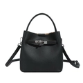 Classic black litchi grain leather bucket bag with silver twist lock and shoulder strap - 19*13*19 / Black