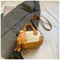 Minimalist brown and off-white crossbody bag with a cute brown plush star pendant - Cream White with Pendant