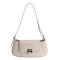 Borsa baguette crema minimalista con fibbia in argento e dettaglio tracolla a catena - Bianco