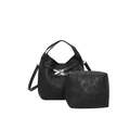 Schwarzes Eimer-Taschen-Set aus strukturiertem Leder mit silberner Schleifenschnalle - Schwarz