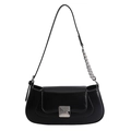 Borsa sottobraccio nera classica con finitura lucida e fibbia quadrata argento - Nero