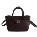 Bolso de mano retro marrón oscuro de gran capacidad con textura y herrajes plateados - Marrón