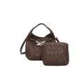 Dunkelbraune Eimertasche und quadratische Tasche mit silberner Metallschnalle - Braun