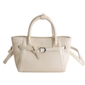 Bolso tipo cubo color crema con hebilla decorativa y correa de hombro ajustable para mujer - Blanco Roto