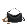 Black lychee leather underarm bag with adjustable strap and cute pony charm detail - Black
