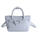Bolso saco azul claro minimalista con hebilla y asas en cuero sintético texturizado - Azul