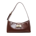 Elegante braune Baguette-Tasche aus Kunstleder mit goldener Schnalle und Trageriemen - Braun