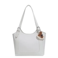 White vintage large capacity tote bag with litchi texture and rocking horse charm - White