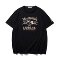 Übergroßes schwarzes Baumwoll-T-Shirt für Herren mit Vintage-Berg- und Flammen-Grafik - 3XL / Schwarz