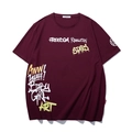 Übergroßes weinrotes Baumwoll-T-Shirt mit Graffiti-Druck und Freedom-Revolution-Motiv - XL / Weinrot