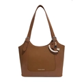 Brown vintage large tote bag with lychee texture and creative horse charm detail - Brown