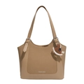 Khaki faux leather tote bag with lychee texture and a cute rocking horse charm - Dark Khaki
