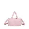 Quilted padded tote bag in soft pink color with top handles and adjustable shoulder strap - Pink