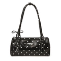 Elegante borsa Boston nera a pois con fiocchi e ciondolo a forma di cuore - Nero