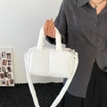Quilted white puffer tote bag with soft padded handles and a detachable shoulder strap - White