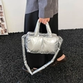 Metallic silver padded tote bag with quilted design and soft puffy shoulder strap - Silver