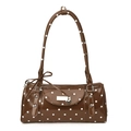 Borsa a spalla vintage marrone a pois con fiocchi e ciondolo a cuore su sfondo bianco - Marrone