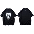 Black oversized T-shirt with white angel print and artistic typography front and back - 2XL / Black