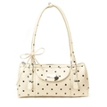 Borsa a cilindro vintage crema a pois con ciondolo a cuore e dettaglio con fiocco - Bianco
