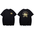Schwarzes oversized Baumwoll-T-Shirt für Herren mit goldenem Bärenprint und Rückengrafik - XL / Schwarz