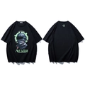 Zwart oversized T-shirt met streetstyle masker grafisch ontwerp en groen logo-print - 2XL / Zwart