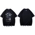 Oversized black cotton T-shirt with skull graphic and street style slogan print - 2XL / Black