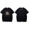 Men's oversized black T-shirt with gold and iridescent lion head print on both sides - XL / Black